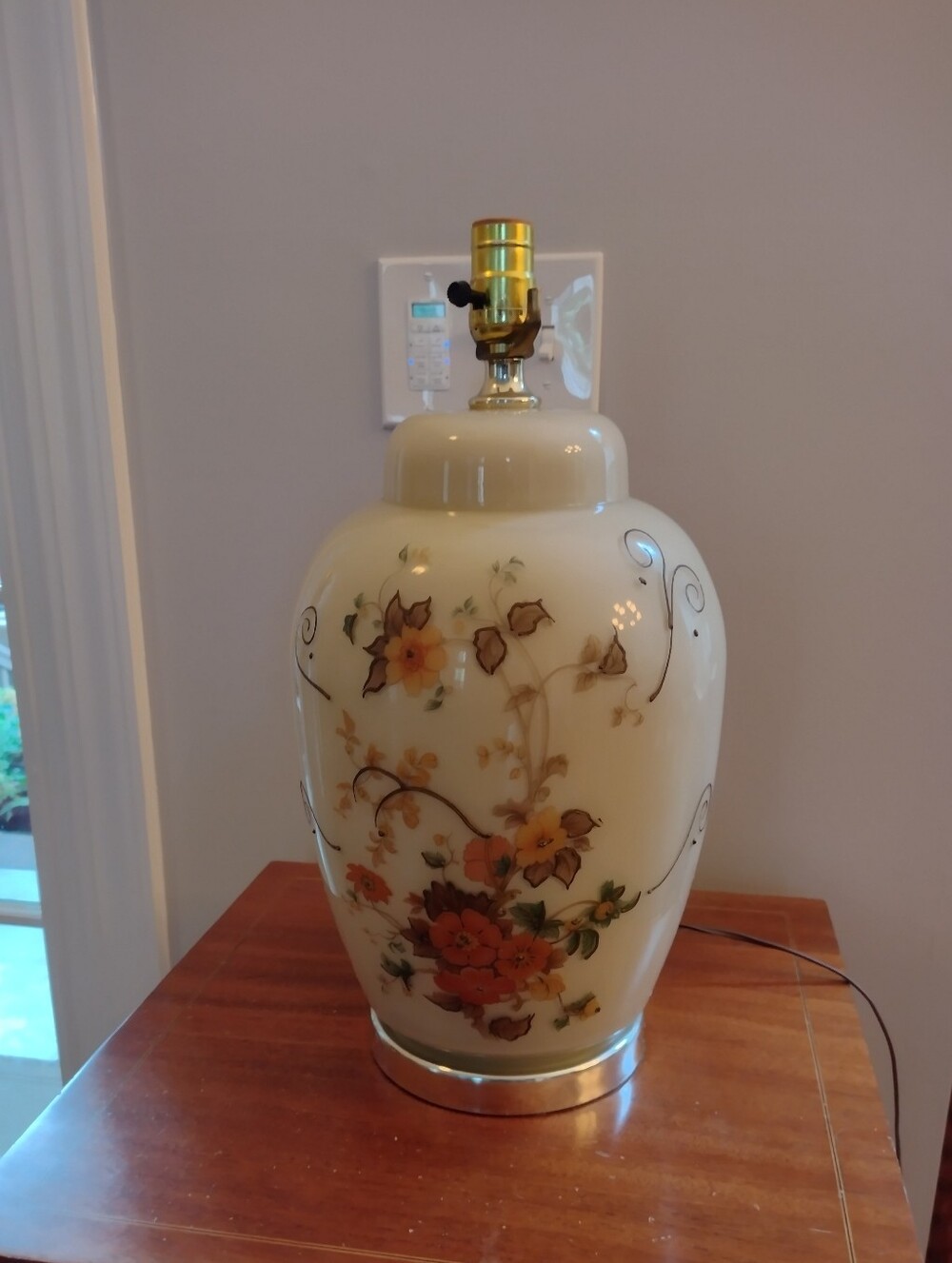 Tall 1970's Vintage Oriental Ginger Jar Lamp w/ Hand Painted Floral Accents